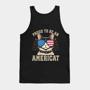 Cat US Flag Sunglasses Proud To Be An Americat Tank Top